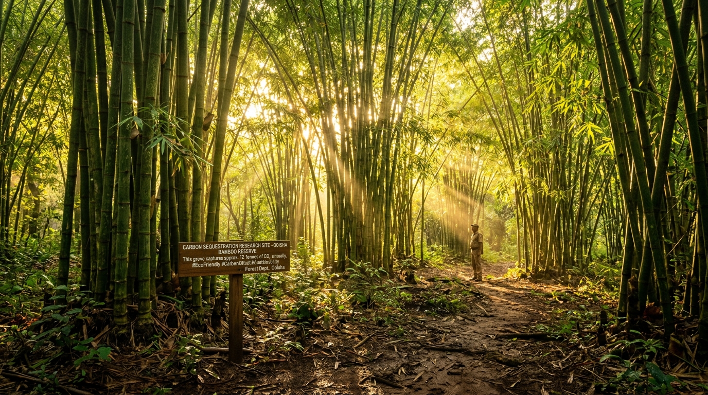 Lush bamboo plantation carbon sequestration site at eBanashree Keonjhar